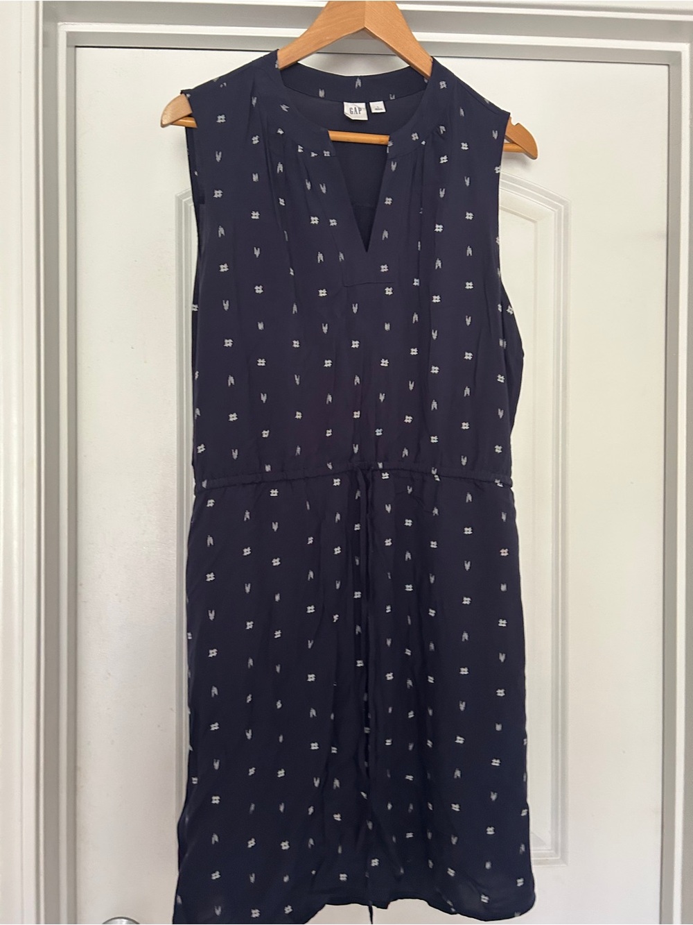 GAP Navy Sleeveless Midi Dress with White Micro Motif